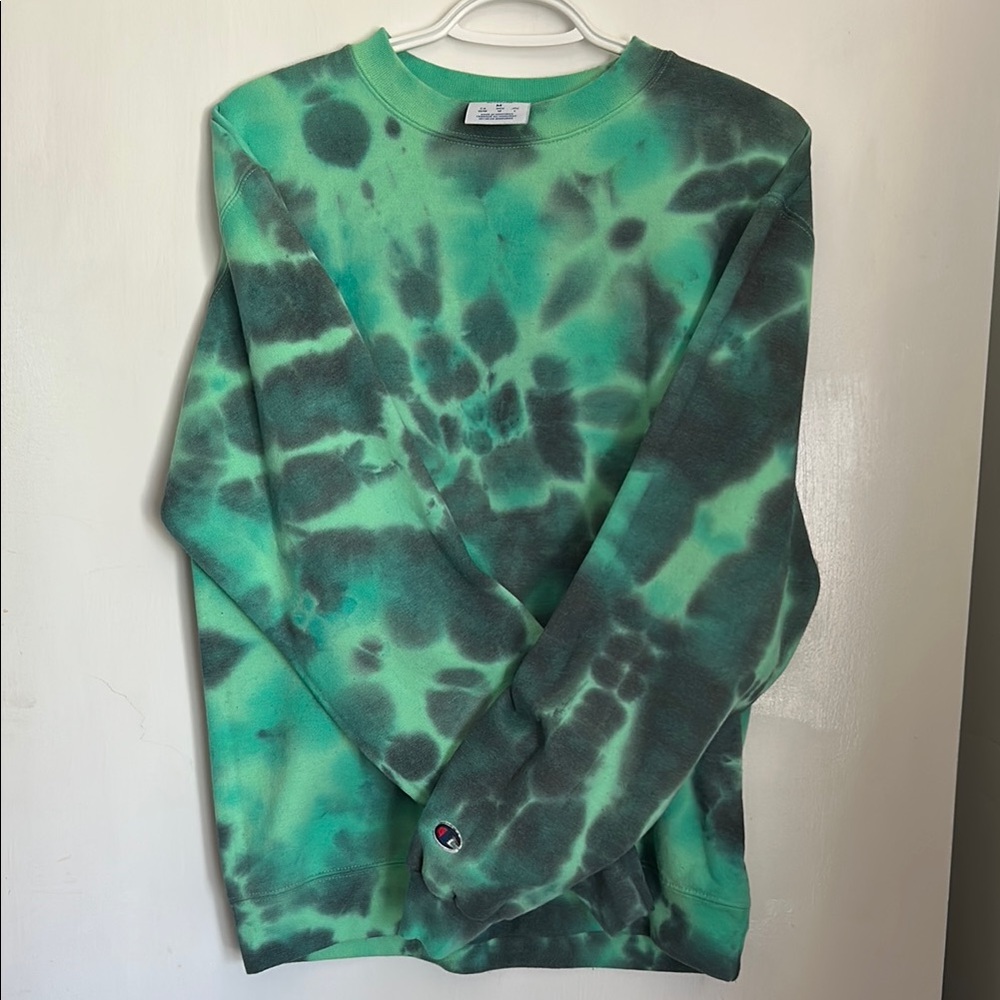 Champion Green and Black Tie-Dye Crewneck Sweater